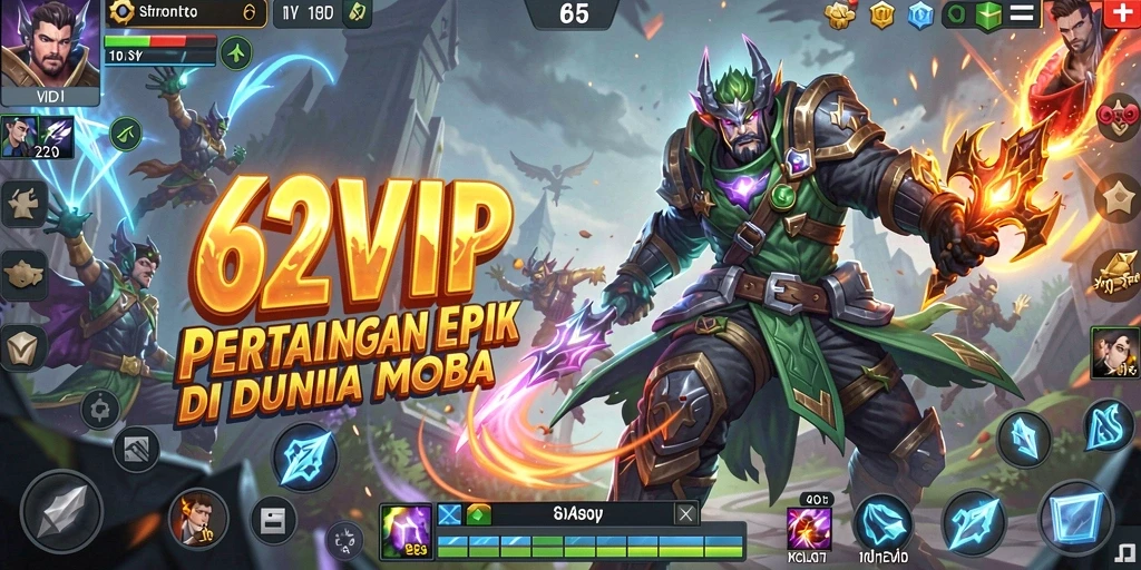 Screenshot menampilkan aksi gameplay MOBA yang seru dan kompetitif.