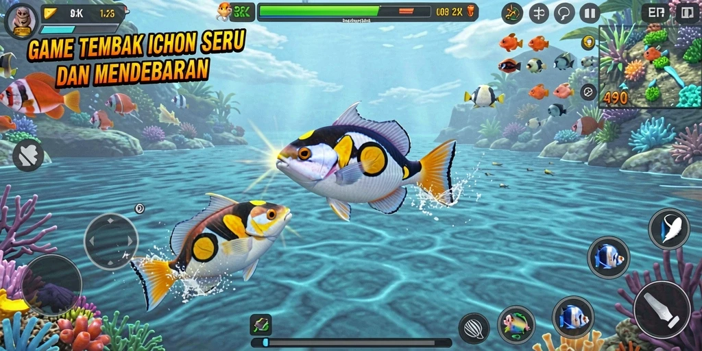 Tampilan gameplay yang menegangkan saat berburu ikan.