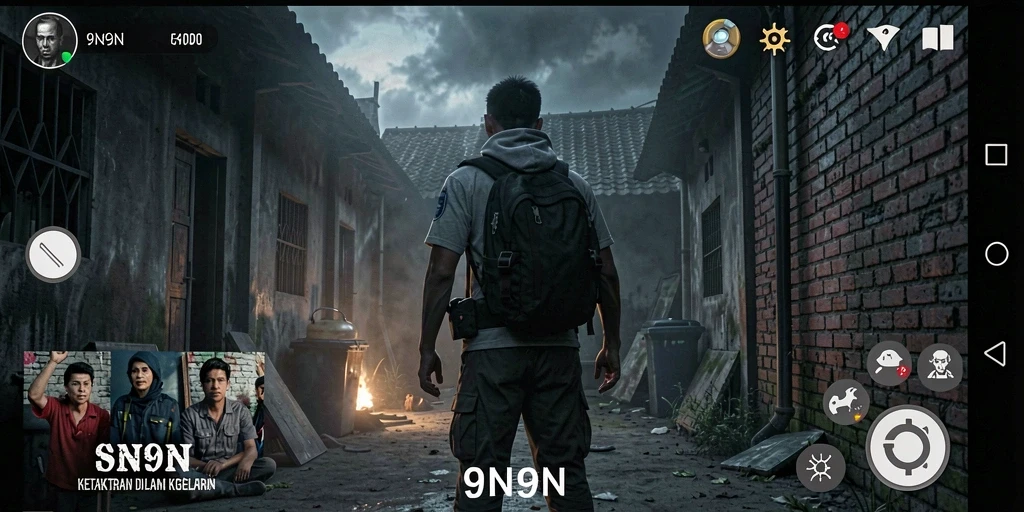 Tangkapan layar gameplay 9N9N menampilkan suasana Horror yang mencekam.