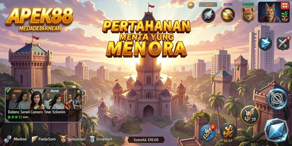 Screenshot APEK88 menampilkan menara pertahanan yang siap menghadapi gelombang musuh.