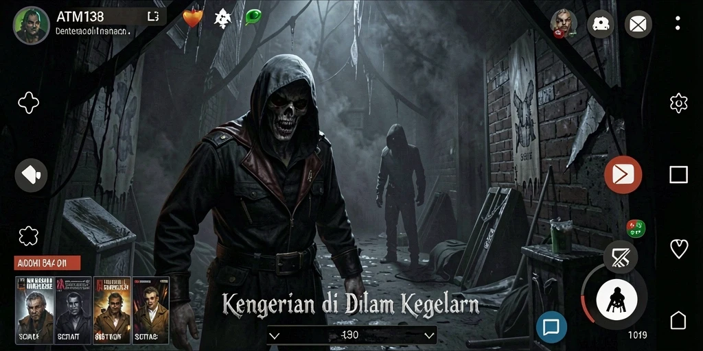 Screenshot gameplay ATM138 menampilkan suasana mencekam di dalam kegelapan.