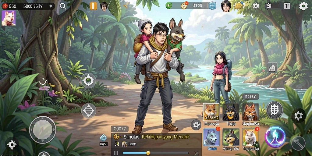 Tampilan gameplay C0077 menunjukkan aktivitas sehari-hari karakter dalam simulasi.