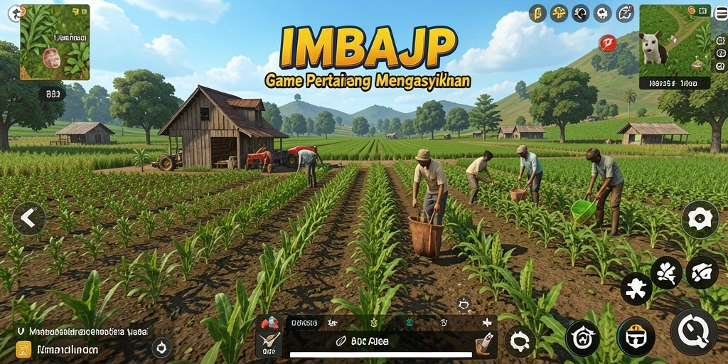 Tampilan gameplay <strong>IMBAJP</strong> yang menampilkan aktivitas pertanian yang seru.