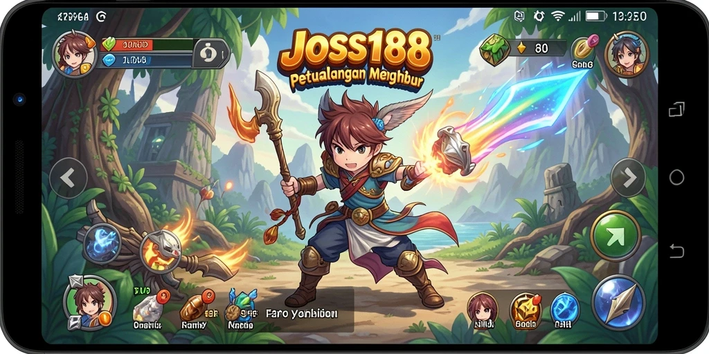 Screenshot gameplay JOSS188 menampilkan karakter anime yang penuh warna.