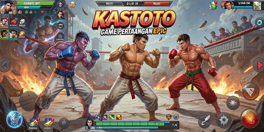 Tampilan seru pertarungan KASTOTO dengan karakter unik dan efek visual menakjubkan.