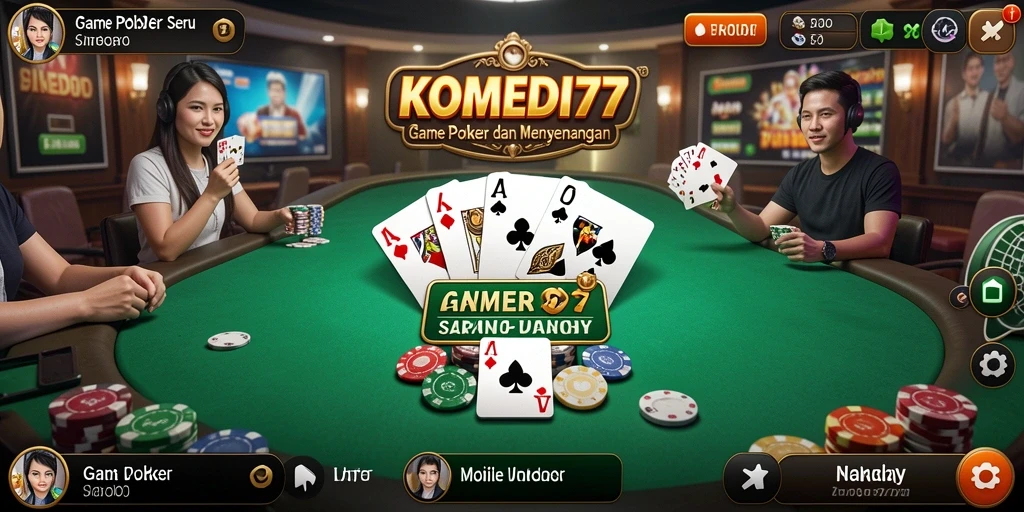 Screenshot utama KOMEDI77 menampilkan gameplay Poker yang mendebarkan.