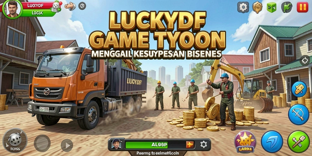 Tangkapan layar menampilkan gameplay menarik dalam LUCKYDF dengan elemen Tycoon.
