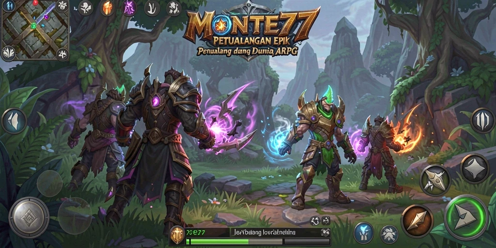 Tangkapan layar gameplay MONTE77 menunjukkan pertarungan epik dan grafis menawan.