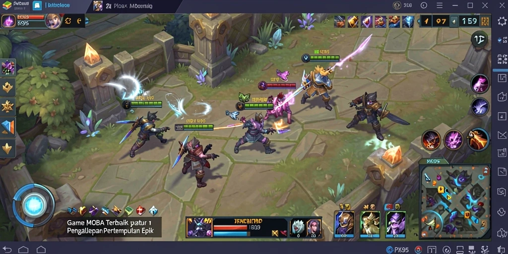 Screenshot gameplay PK95 menampilkan aksi seru di arena pertempuran MOBA.