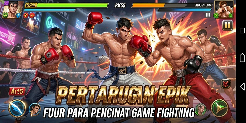 Tampilan screenshot RK55 menampilkan aksi pertarungan seru dan karakter yang mendebarkan.