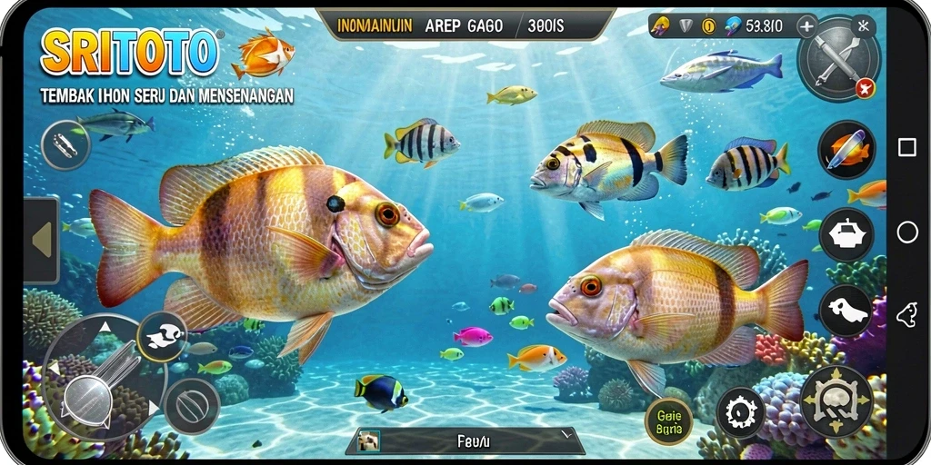 Tampilan gameplay SRITOTO yang seru dengan aksi tembak ikan.
