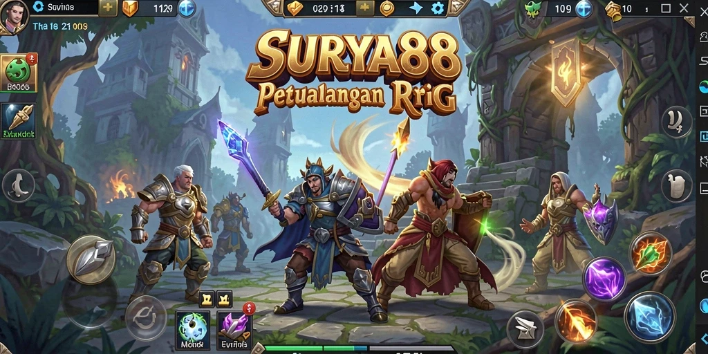 Menggambarkan aksi seru dalam petualangan RPG SURYA88.