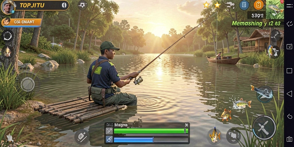 Tampilan gameplay memancing yang menawan dalam TOPJITU.