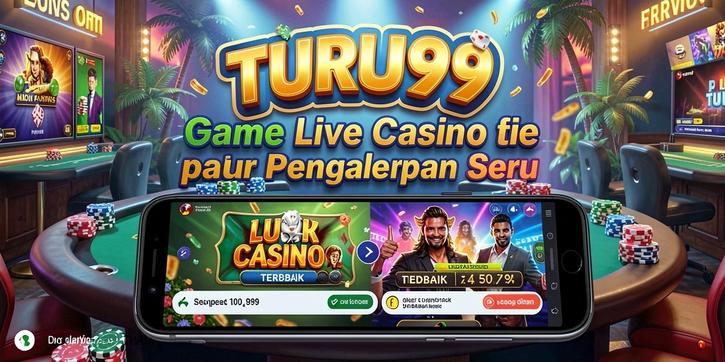 Screenshot gameplay Live Casino TURU99 dengan dealer langsung dan pemain.